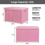 popoly 122L Large Toy Box Chest with Lid, Foldable Toy Storage Organizer Bin Boxes with Removable Divider for Kids, Boys, Girls, Nursery, Playroom, 26"x17" x17"(Linen Pink)