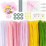 600PCS Pipe Cleaners Craft, Pipe Cleaner Bulk Flower Kit, 6 Colors Chenille Stems Flower Making Kit with Floral Wires, Gardening Tape, Stamen, Floral Wrapping Paper & Ribbon for Art and Craft Supplies
