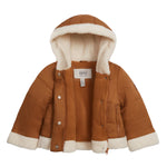 LONDON FOG Baby Girls' Heavyweight Winter Puffer Coat with Sherpa Trim, Khaki, 18MO