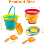 JOYIN 3 Packs Foldable Pail Bucket with Shovels & Mesh Bag, Collapsible Buckets Multi Purpose for Beach, Camping Gear, Beach Party, Fishing, and Fun Summer Activities (Yellow/Blue/Green)