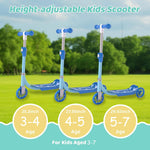 Kick Scooters for Kids 3-5 5-7 Years Age - Stable Handlebars Steer,Anti-Slip Deck,Height Adjustable Three Wheeled LED Lighted Up Toddler Scooter for Boy & Girl, Indoor Outdoor Kid Child Gift,Blue