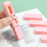 M&G 4+1 Pack Rubber Pink Erasers Sliding Retractable Eraser, Soft Cute Erasers Push Pull Large Pencil Erasers with Plastic Sleeve 4 Refill Eraser for School Students Kids Office Home Supplies
