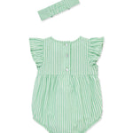 Little Me Clothes for Baby Girls' Stripe Floral Bubble with Headband, Green Stripe, 12 Months