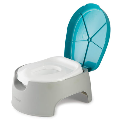 Children's potty with a blue seat cover on a white background