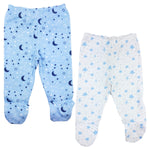 123 Bear 100% Cotton Baby Pants with Footies 100% Cotton Unisex Boys Girls (6-9 Months, 2-Pack Blue)