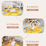 Heypappy Tummy Time Mat, 9-in-1 Banana Baby Play Gym Mat, Oversize Baby Play Activity Mats with Sunshade & 6 Detachable Sensory Toys, Washable Non-Slip Mat for Newborn Infant Baby Essentials Gift