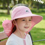 Kids Sun Hat with Neck Flap, UPF 50+, Quick Dry Beach Hat for Baby Boys Girls (US, Age, 2 Years, 8 Years, Pink+White)