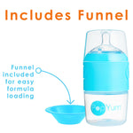 PopYum 5 oz Blue Anti-Colic Formula Making/Mixing/Dispenser Baby Bottles, 2-Pack with #1 Slow Flow Nipples, 150 ml, BPA-Free, Natural Latch