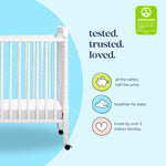 Davinci Jenny Lind 3-in-1 Convertible Mini Crib in White, Removable Wheels, Greenguard Gold Certified