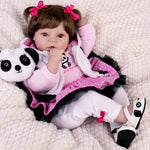 Aori Reborn Baby Dolls 22 Inch - Realistic Baby Doll for Kids 3+ Years - Lifelike Newborn Baby Girl in Panda Outfit - Handmade Cloth Body Doll for Gift, Collection & Role Play