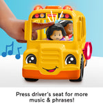 Fisher-Price Little People Toddler Toy School Bus Musical Push-Along Vehicle with 2 Figures for Pretend Play Ages 1+ Years