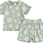 fhutpw Toddler Baby Girls Summer Outfits Daisy Ruffle Short Sleeve T-Shirts Tops Floral Shorts 2Pcs Clothes Set 6M-4T