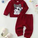 Kucnuzki 2T 3T Girl Clothes Fall Winter Sweatsuit Soft Top Red Pullover Sweatshirt Long Casual Pants Toddler Little Girl Clothes Two Piece Outfits