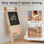 Tiny Land Easel for Kids, Double-Sided Magnetic Easel, Adjustable Wooden Kids Art Easel with Paper Roll, Learning-Toy for 3,4,5,6,7,8 Years Old Boy & Girls
