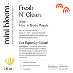 Mini Bloom Fresh N’ Clean 2-in-1 Hair + Body Wash Shampoo Sulfate-Free Baby & Kid Safe Aloe leaf, Chamomile extract, Lavender & Botanicals - Travel Size