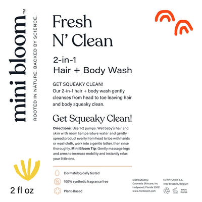 Mini Bloom Fresh N’ Clean 2-in-1 Hair + Body Wash Shampoo Sulfate-Free Baby & Kid Safe Aloe leaf, Chamomile extract, Lavender & Botanicals - Travel Size