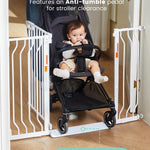Mom's Choice-GROWNSY Baby Gate for Stairs, 29.5"-48.4" Pressure Mounted Baby Gate for Top of Stair&Doorway with V-Shaped Rods, Anti-Trip Pedal, Extra Wide Stairs Dog Gate Easy Install w/Red Reminder