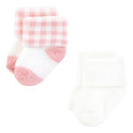 Hudson Baby Infant Girl Cotton Rich Newborn and Terry Socks, Pink Sage Rose, 0-6 Months