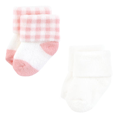 Hudson Baby Infant Girl Cotton Rich Newborn and Terry Socks, Pink Sage Rose, 0-6 Months