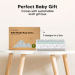 5-Pack Muslin Burp Cloths Baby Boy, Girl - Very Absorbent Baby Burp Cloth Rags, 8-Layers Viscose Derived from Bamboo Cotton Muslin Towel, Super Soft Spit Up Rags, No Shrink Washcloths (Nordic)