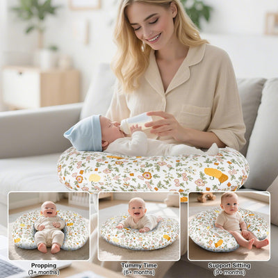 CHANGX3KB Ergonomic Nursing Pillow for Breastfeeding & Bottle Feeding, Breastfeeding Pillow to Reduce Back Neck Strain, Suitable for Breastfeeding Mom & Baby, Washable Cotton Cover(Flower Beige)