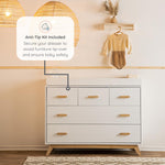 dadada Soho 5-Drawer Dresser for Nursery and Bedroom - Modern Design, Large Storage, Baby-Safe Finish, Soft Close Drawers, Anti-Tip Safety, Sturdy Legs & Solid Wood Handles, 47" Wide (White+Natural)