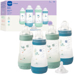 Mam baby bottles with packaging on a white background