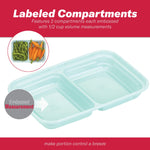 GoodCook Meal Prep Rectangle Snack Containers, 10 Pack, Light Blue, BPA-Free, Reusable 3-Compartment, Portable Snack Box, Microwave & Freezer Safe, with Lids for Portion Control