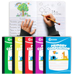 Rosmonde Composition Notebook 5 Pack, Grades K-2 Primary Ruled, 200 Pages (100 Sheets), Draw and Write Journal, 9-3/4" x 7-1/2", Primary Composition Notebooks, Hard Cover, Assorted Colors