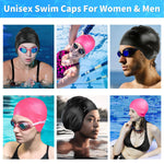 Swim Cap for Women Men - Large Silicone Swimming Cap for Long/Short Hair with 3D Ear Protection, Durable Non-Slip Waterproof Bath Swim Cap with Extra Room for Adults with Ear Plug and Nose Clip