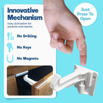 Benny Bradley's Invisible Baby Proofing Cabinet Latch Locks (20 Pack) - No Drilling or Tools Required for Installation, Works with Most Cabinets and Drawers, Works with Countertop Overhangs