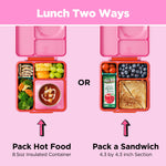 OmieBox Bento Box for Kids - Insulated Bento Lunch Box with Leak Proof Vacuum Insulated Food Jar - 3 Compartments, Two Temperature Zones (Pink Berry)