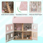 Costzon Wooden Dollhouse for Kids, 3-Level Dollhouse Playset with Double-Sided Roofs, 19 Furniture & Accessories, 5 Rooms, Pretend Play Toddler Doll House, Gift for Kids Aged 3+ (Multicolor)
