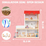 Wooden Dollhouse for Kids, Wood Doll Houses,Wood Playhouse, Three-Story Dollhouse with Furniture & Accessories, DIY Pretend Play Dream House with 3 Doll Figures, Gift for Toddlers & Young Girls