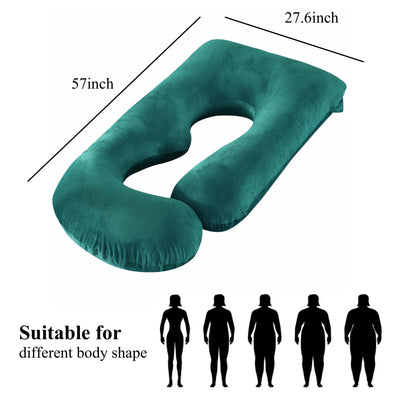 ALLOPERA Pregnancy Pillow, Full Body Maternity Pillow 57 inch, with Removable Washable Cover - Sleep Support for Legs, Back, Neck, Shoulder, HIPS, Belly, Velvet Cover (Dark Green)
