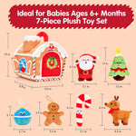 hahaland Baby Christmas Toy for 6 + 12 18 Months – Musical & Sensory Plush Christmas Toys Set with Gingerbread House, Santa, Reindeer, Gingerbread, Rattles & More - 7-Piece