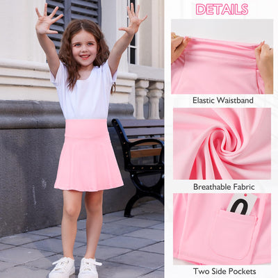 NARPLO Toddler Girls Skirts Skorts Built in Shorts Baby Summer Flowy Tennis Athletic Skirts Skorts for Girls with Pockets Pink