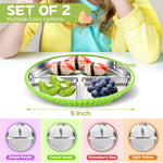 Semloo Stainless Steel Kids Plates with Suction, 2Pack 9" Divided Toddler Plates Removable Non Slip Silicone Sleeves Baby Feeding Led Weaning Supplies, BPA Free, Unbreakable Dishwasher Safe