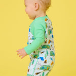 RUGGEDBUTTS Baby/Toddler Boy Swimsuit, One Piece Zipper Rash Guard Sunsuit with UPF 50+ Sun Protection - Blue Campfire Crew, 3-6m