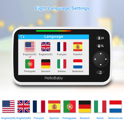 HelloBaby Monitor with Camera and Audio, 5'' Screen with 16-Hour Video Streaming, Remote Pan-Tilt-Zoom Camera, Two-Way Talk, VOX Mode, Auto-Night Vision, Range up to 960ft and No WiFi