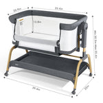 Jimglo 3 in 1 Baby Bassinet, Bedside Bassinet for Baby, Rocking Bassinet with Comfy Mattress and Wheels, 6 Height Adjustable Easy Folding Portable Bedside Crib for Newborn