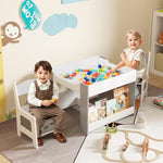 Costzon Kids Table and Chairs, 4 in 1 Wooden Activity Desk Set w/Reversible Tabletop, Bookshelves & Storage Drawers for Drawing, Reading, Crafts, Playing, Toddler Table and Chair Set (Gray)