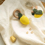Wooden Baby Rattle Toys Stuffed Crochet Rattle with Teether Ring for Newborn Babies Fruit Wooden Teether Toy Infant Toddler Handcrafted Crochet Rattles Cute Shower Gifts for Boy and Girls
