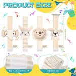 Wovnet 4 Pieces Baby Wrist Rattles Animal Pattern Newborn Rattle Foot Rattles Toy for Babies Boy Girl Infant Birthday Gifts Educational Toys, 4 Designs (Rabbit Dog Lion Elephant)