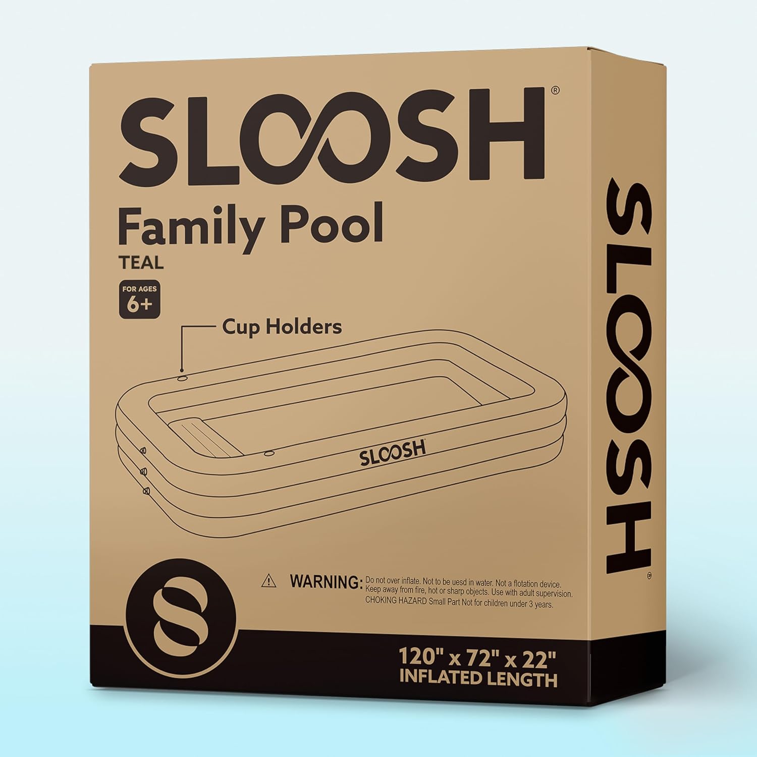 SLOOSH Inflatable Swimming Pool with Seats, 120" x 72" x 22" Full-Sized Blow Up Durable Thickened Above Ground Family Pool for Summer Water Party Backyard Garden Lawn,Cyan