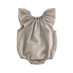 Karuedoo Newborn Infant Baby Girl Clothes Gingham Ruffle Sleeve Bubble Romper Plaid Bodysuit One Piece Summer Outfit (A-Khaki, 3-6 Months)