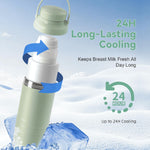 Portable Breast Milk Cooler Bottle - 22oz Capacity Breastmilk Chiller for Travel Mom, 360° Cooling Keeps Milk Fresh for 24 Hours, Breastfeeding Essentials with 2pcs Bottle for Breastmilk Storage