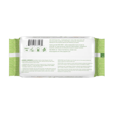 YuGi Baby Green Biodegradable Baby Wipes 100%, Compostable Plastic Free Wet Wipe, 72 Count (1 Pack)- 99% pure Water, 0% Plastic, Hypoallergenic & Dermatologically Tested - Unscented