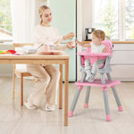 BABY JOY Baby High Chair, 8 in 1 Convertible Highchair for Babies & Toddlers | Booster Seat | Table and Chair Set | Building Block Table | Toddler Chair with Safety Harness, Removable Tray (Pink)