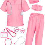 ICECUTE Doctor Scrubs for Kids,7 Pcs Scrubs Costume with Accessories, Halloween Costume for Boy Girls,3-11 Years (Pink, 7-8Years)